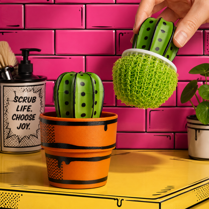 Cactus Makes Perfect – Mesh Scrub Brush for Dishes | Funny Cactus Sponge for Kitchen Cleaning
