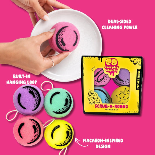 Scrub-A-Roons – Macaron Sponge Set (4-Pack) | Dessert-Themed Scrubbers for Kitchen & Dishes