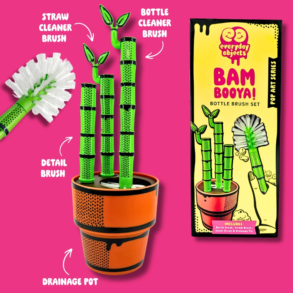 Bambooya! – Bottle Brush Cleaning Set (3-Pack) | Bamboo-Handled Brushes for Bottles, Mugs & Glassware