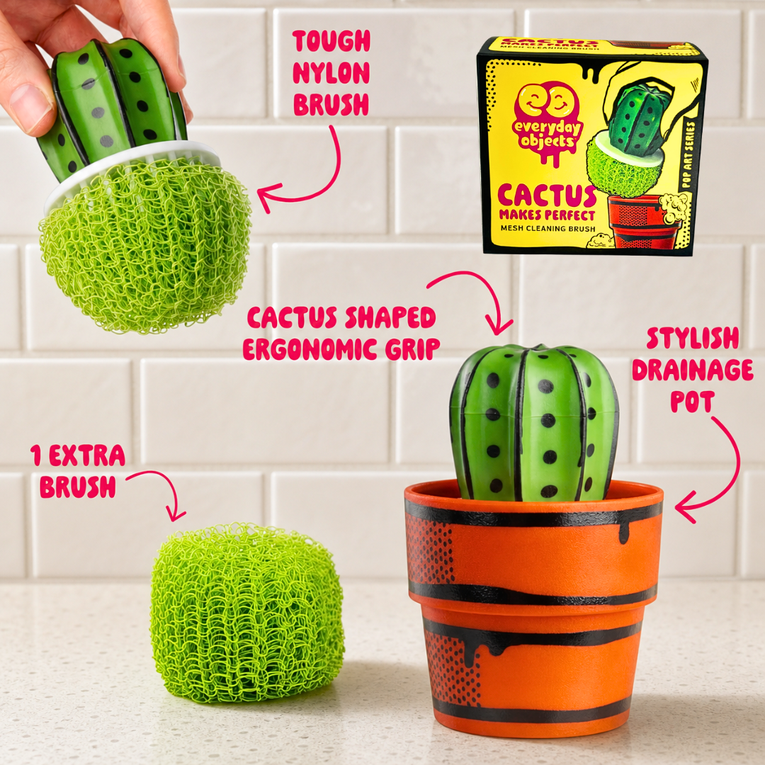 Cactus Makes Perfect – Mesh Scrub Brush for Dishes | Funny Cactus Sponge for Kitchen Cleaning