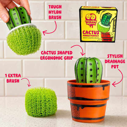 Cactus Makes Perfect – Mesh Scrub Brush for Dishes | Funny Cactus Sponge for Kitchen Cleaning