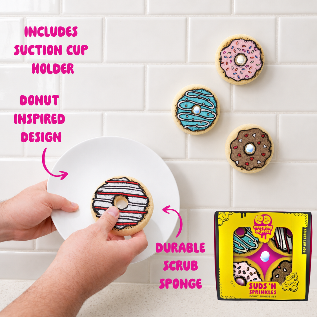 Suds ’N Sprinkles – Donut Sponge Set (4-Pack) | Cute Kitchen Scrubbers for Dishes & Sink Cleaning