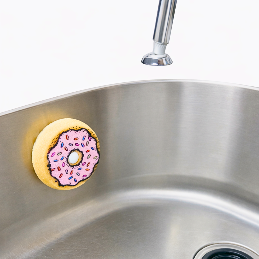 Suds ’N Sprinkles – Donut Sponge Set (4-Pack) | Cute Kitchen Scrubbers for Dishes & Sink Cleaning