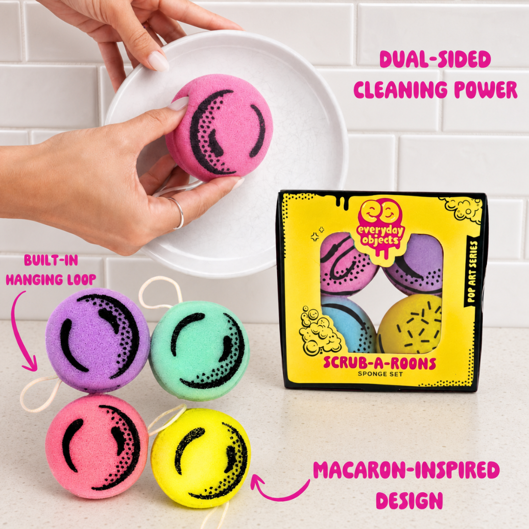 Scrub-A-Roons – Macaron Sponge Set (4-Pack) | Dessert-Themed Scrubbers for Kitchen & Dishes