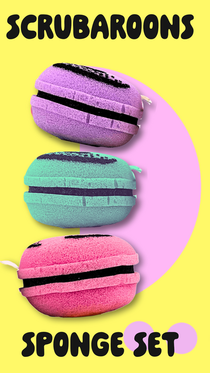 Scrub-A-Roons – Macaron Sponge Set (4-Pack) | Dessert-Themed Scrubbers for Kitchen & Dishes