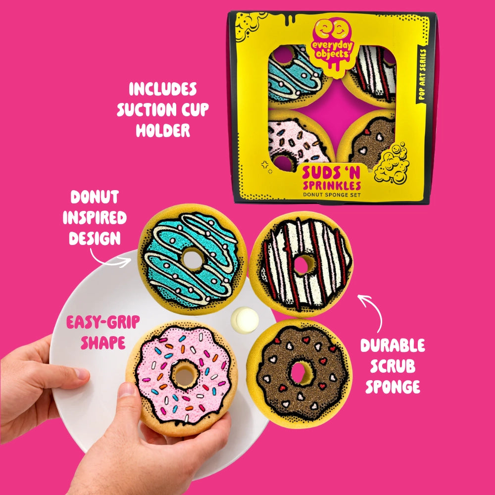 Suds ’N Sprinkles – Donut Sponge Set (4-Pack) | Cute Kitchen Scrubbers for Dishes & Sink Cleaning