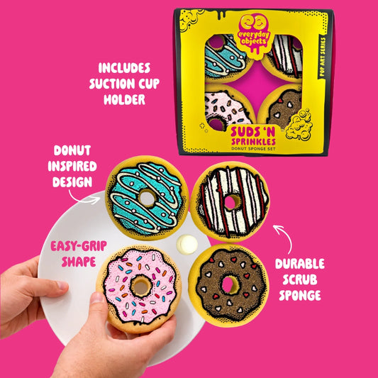 Suds ’N Sprinkles – Donut Sponge Set (4-Pack) | Cute Kitchen Scrubbers for Dishes & Sink Cleaning