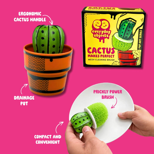 Cactus Makes Perfect – Mesh Scrub Brush for Dishes | Funny Cactus Sponge for Kitchen Cleaning